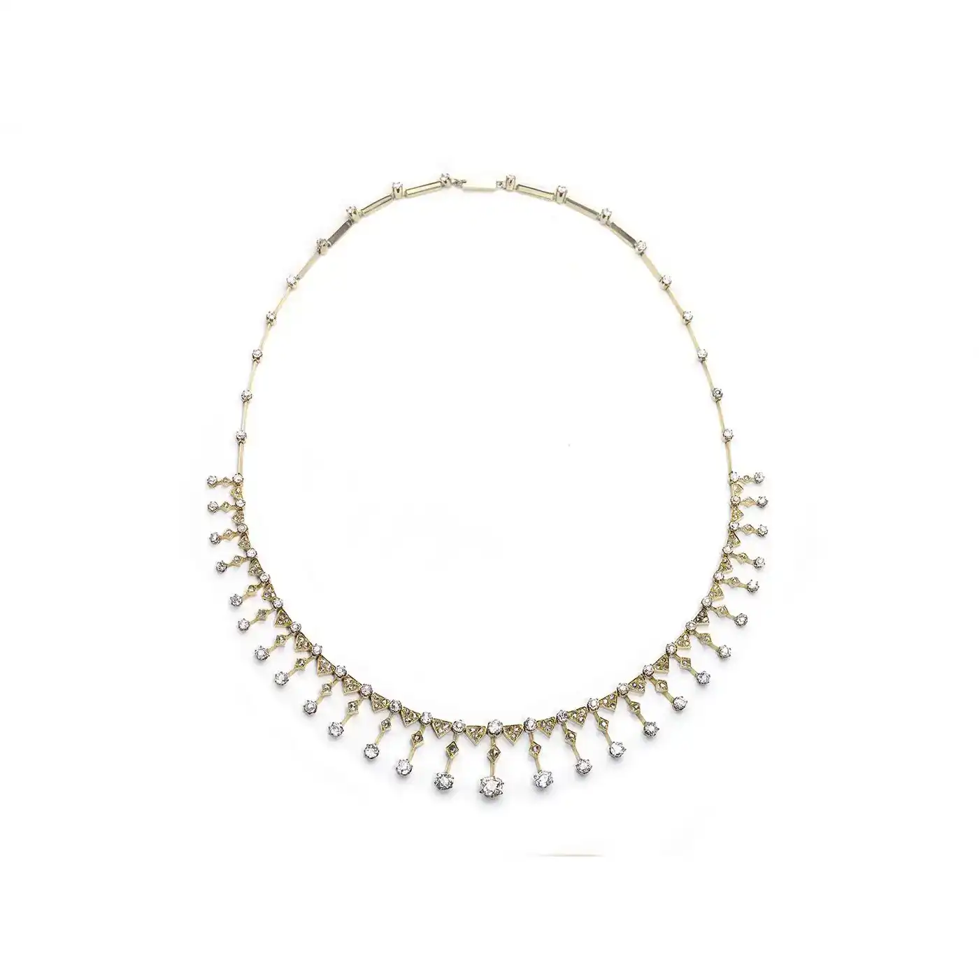 Geometric Victorian Diamond Convertible Tiara Necklace Set (12 Carats) - Image 10