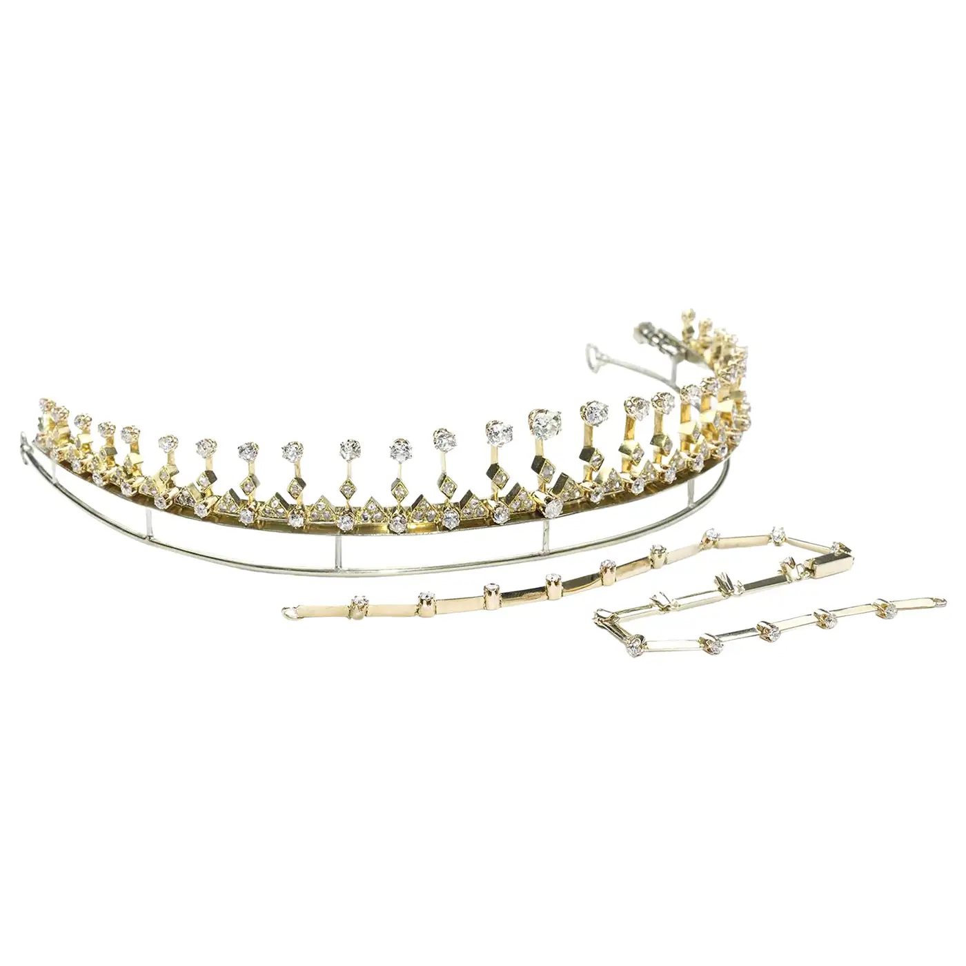 Geometric Victorian Diamond Convertible Tiara Necklace Set (12 Carats) - Image 11