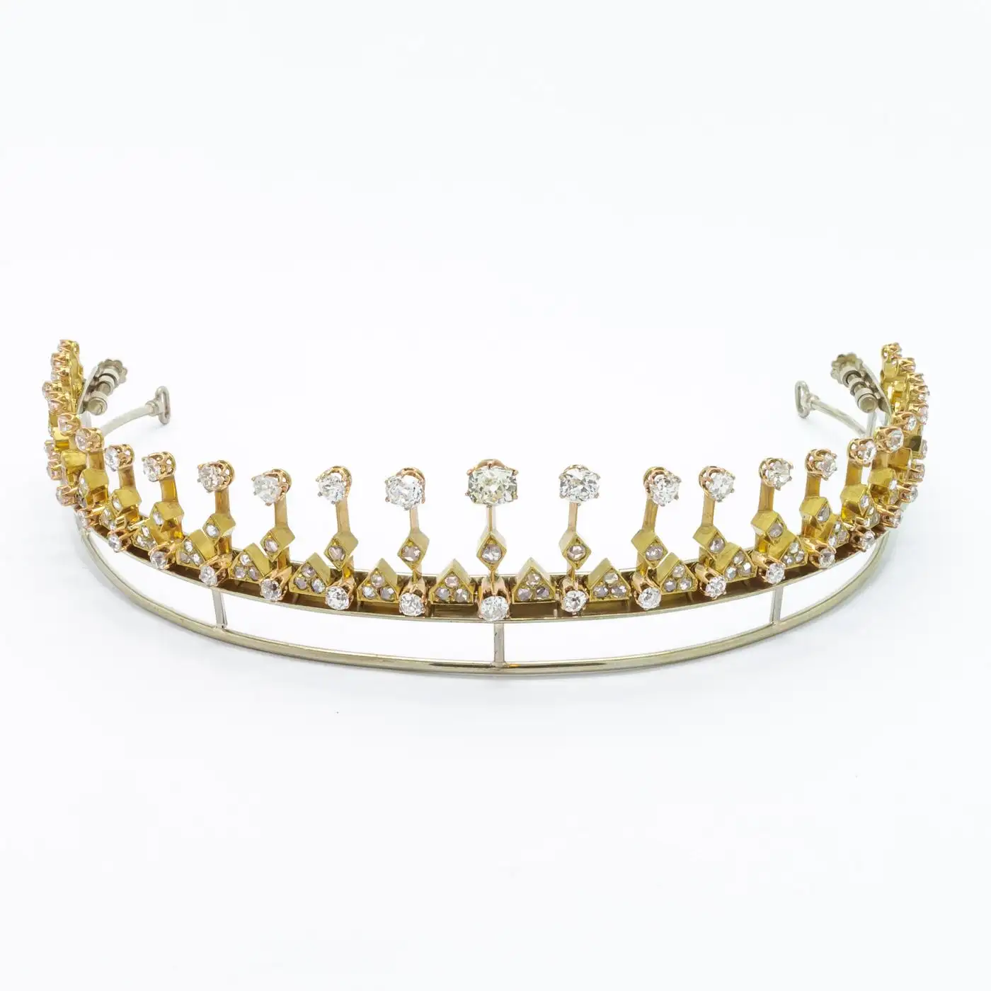 Geometric Victorian Diamond Convertible Tiara Necklace Set (12 Carats) - Image 8