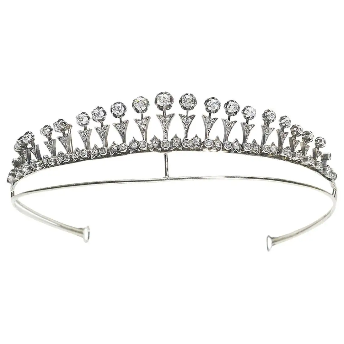 Edwardian Floral Diamond Tiara Necklace Set (14 Carats)