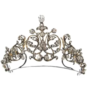 Antique Victorian Diamond Fleur-de-Lis Crown Tiara Necklace Set (14 Carats)