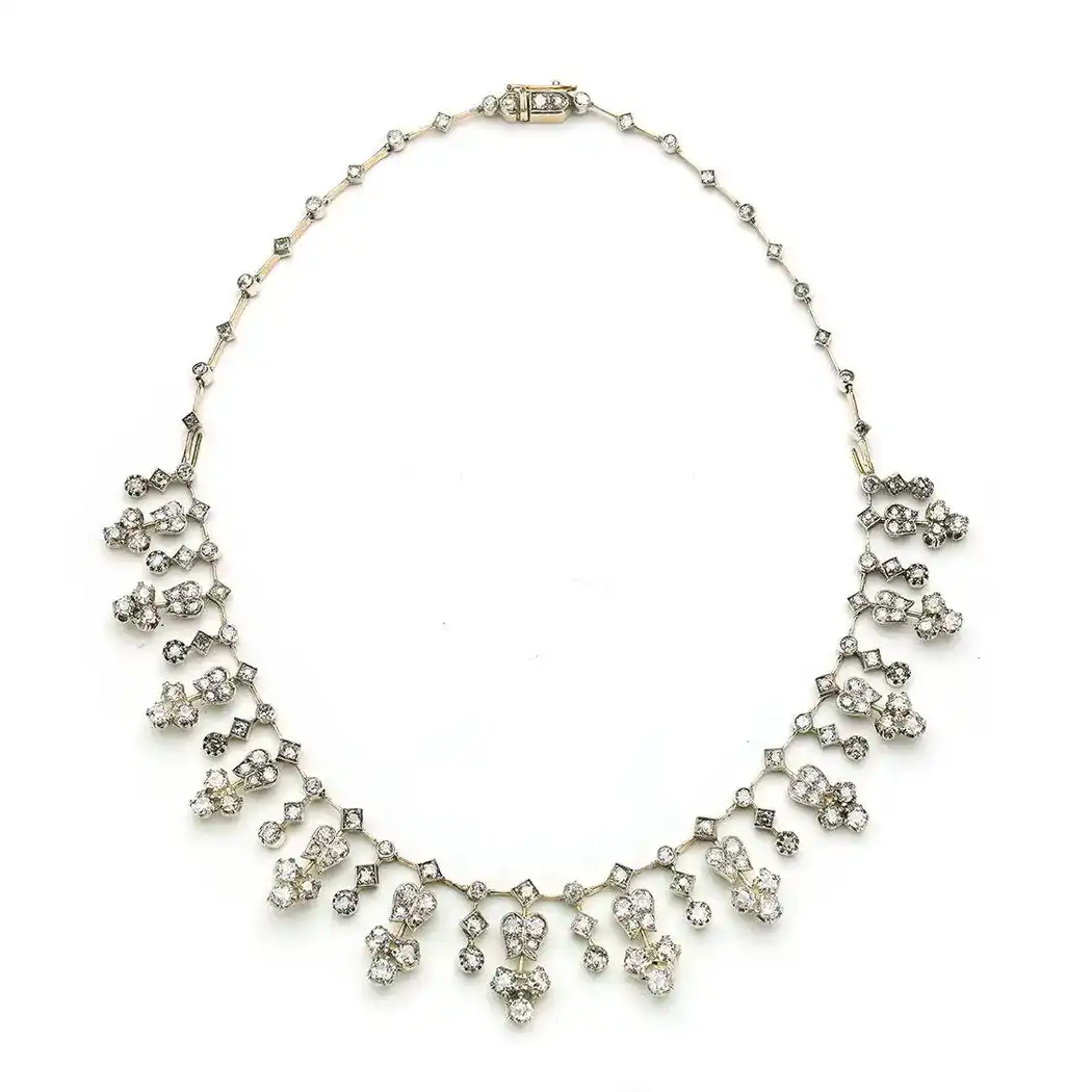 Victorian Diamond Floral Tiara Necklace Set with Ribbon (16.90 Carat) - Image 3