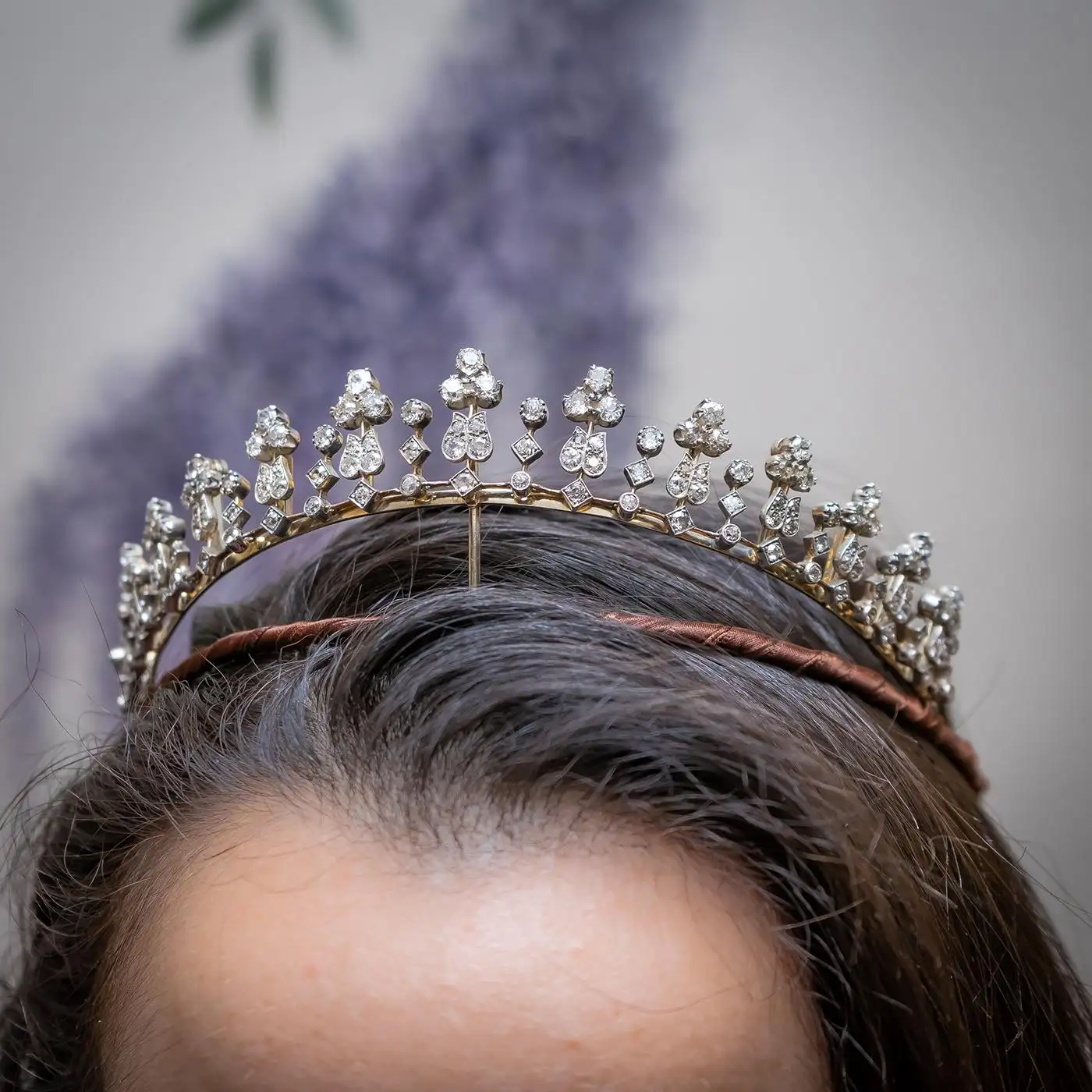 Victorian Diamond Floral Tiara Necklace Set with Ribbon (16.90 Carat) - Image 4