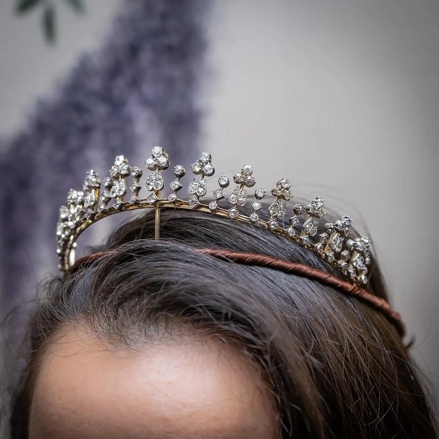 Victorian Diamond Floral Tiara Necklace Set with Ribbon (16.90 Carat) - Image 5