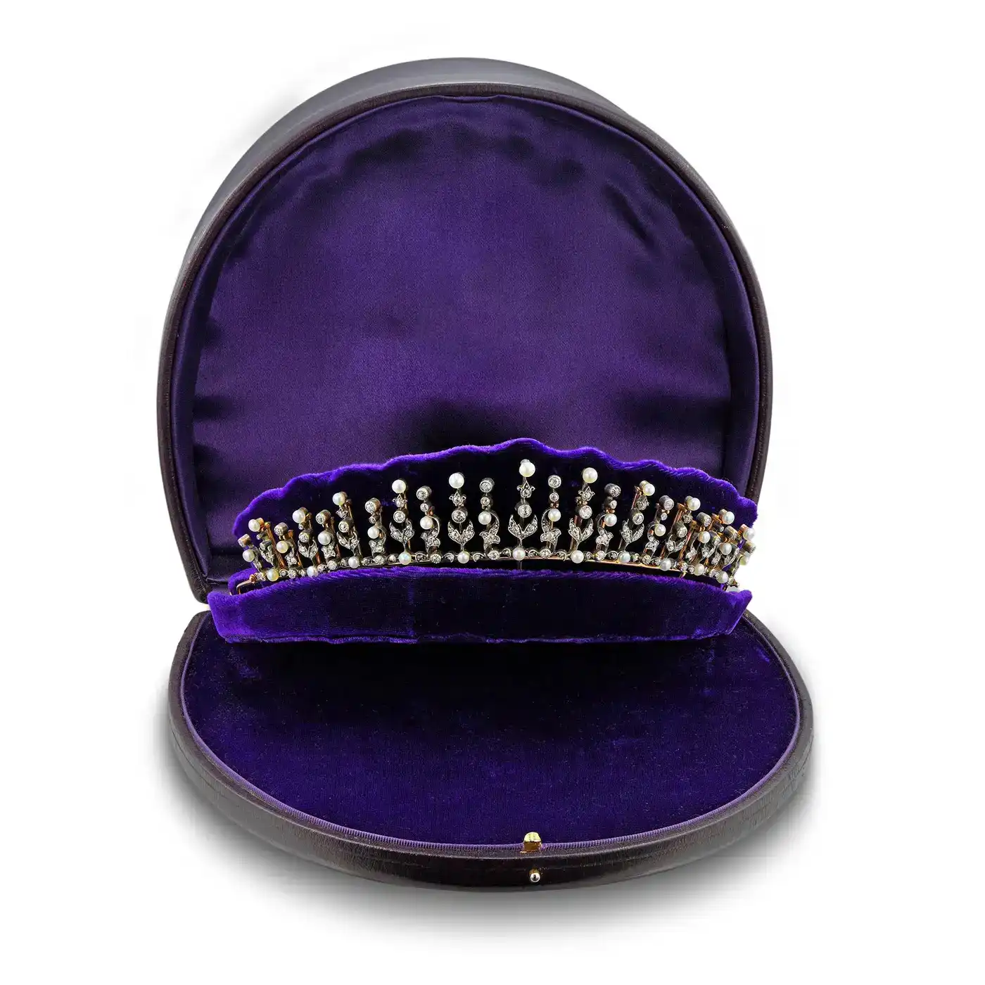 Edwardian Natural Pearl & Diamond Floral Spray Tiara Necklace Set (24 Carats) - Image 3