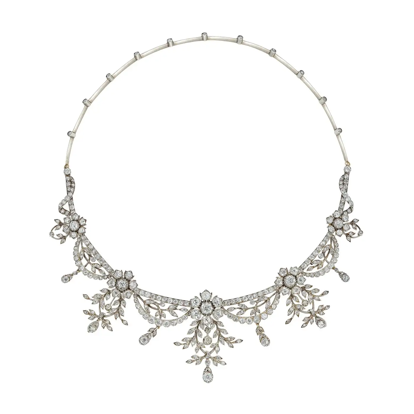 Floral Garland Natural Diamond Tiara Necklace Set (18.50 Carats) - Image 4
