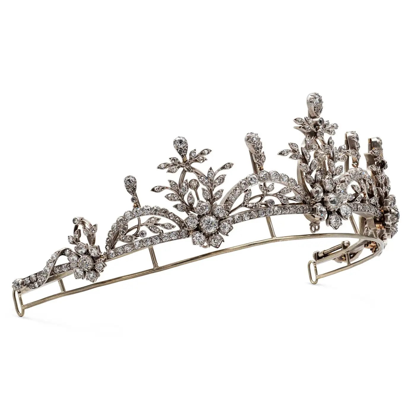 Floral Garland Natural Diamond Tiara Necklace Set (18.50 Carats) - Image 5