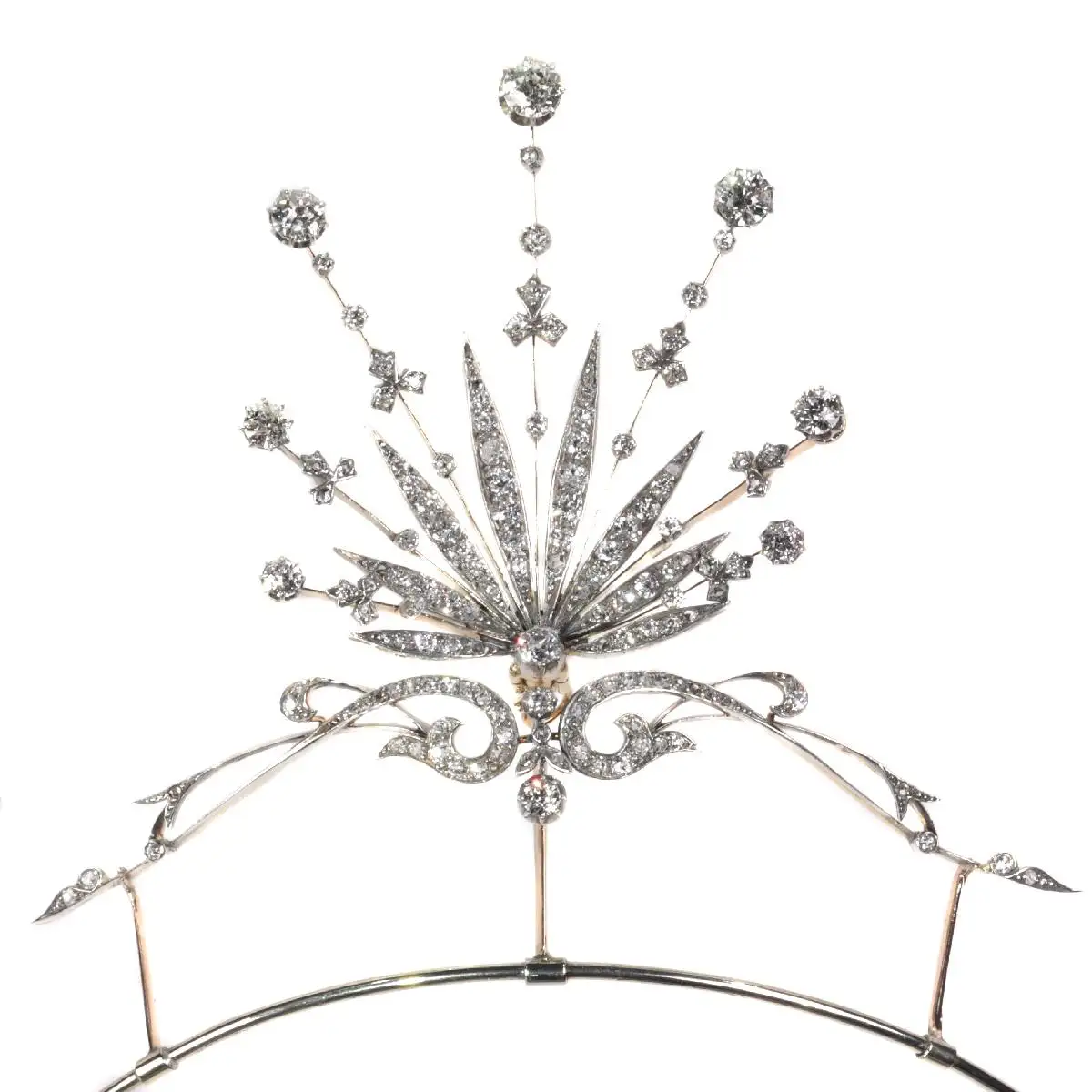 Victorian Diamond Starburst Aigrette Headband Tiara Necklace Set (6.75 Carats) - Image 10