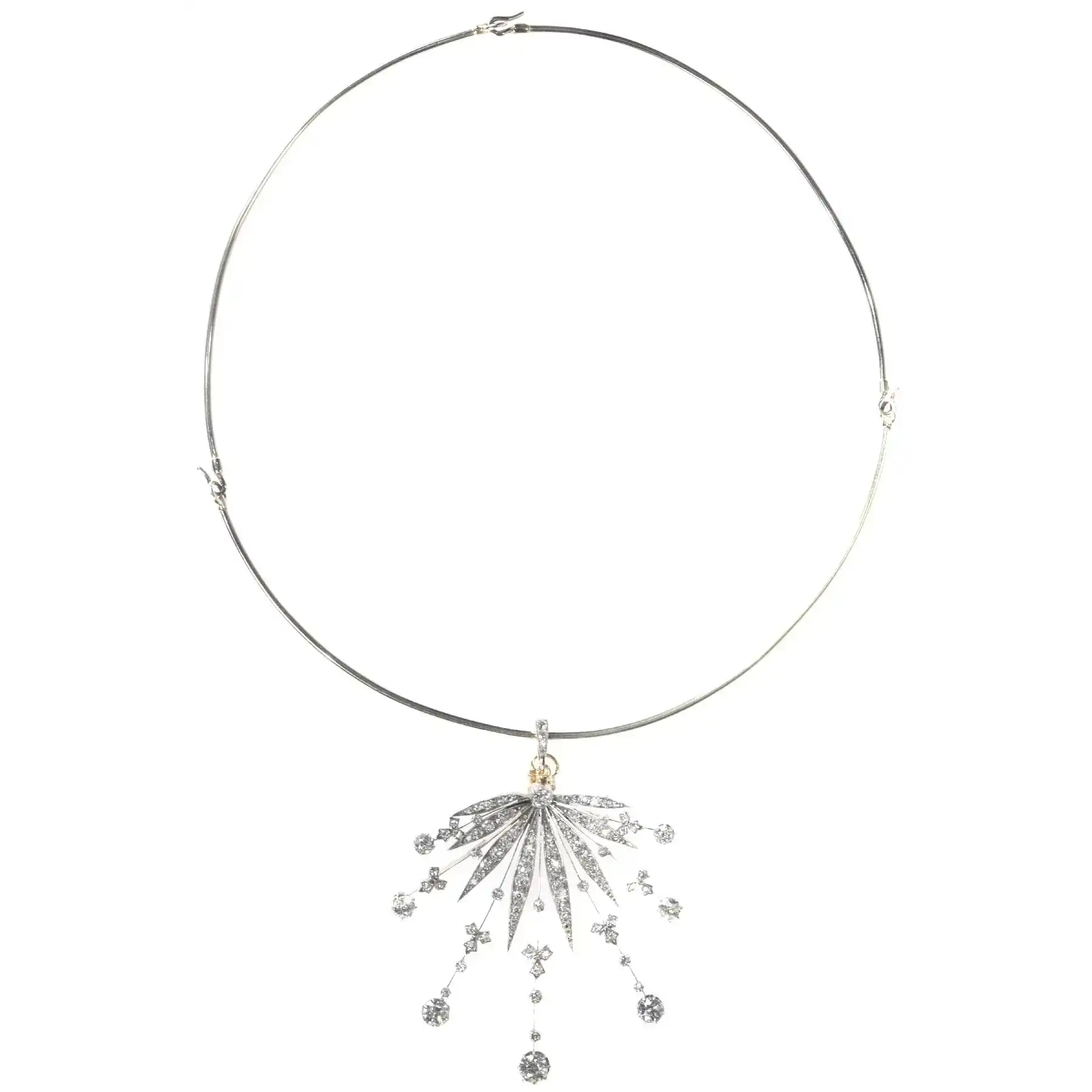 Victorian Diamond Starburst Aigrette Headband Tiara Necklace Set (6.75 Carats) - Image 7