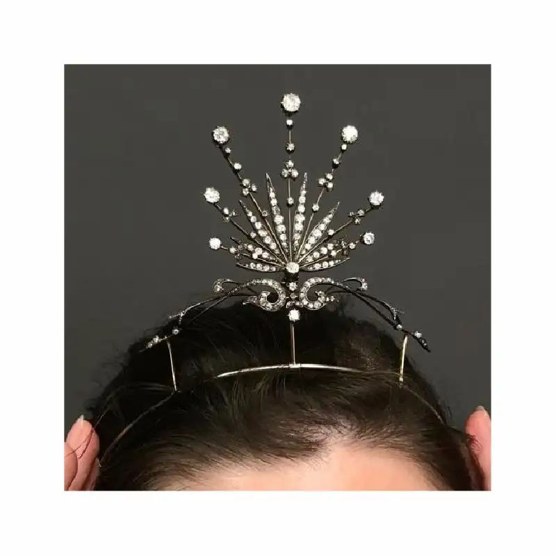 Victorian Diamond Starburst Aigrette Headband Tiara Necklace Set (6.75 Carats) - Image 9